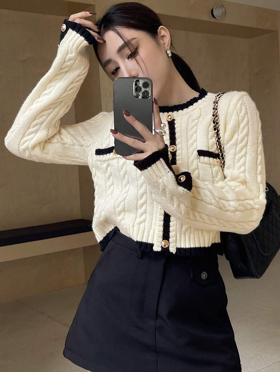 Pull tricoté élégant avec bordure contrastée - Floorah