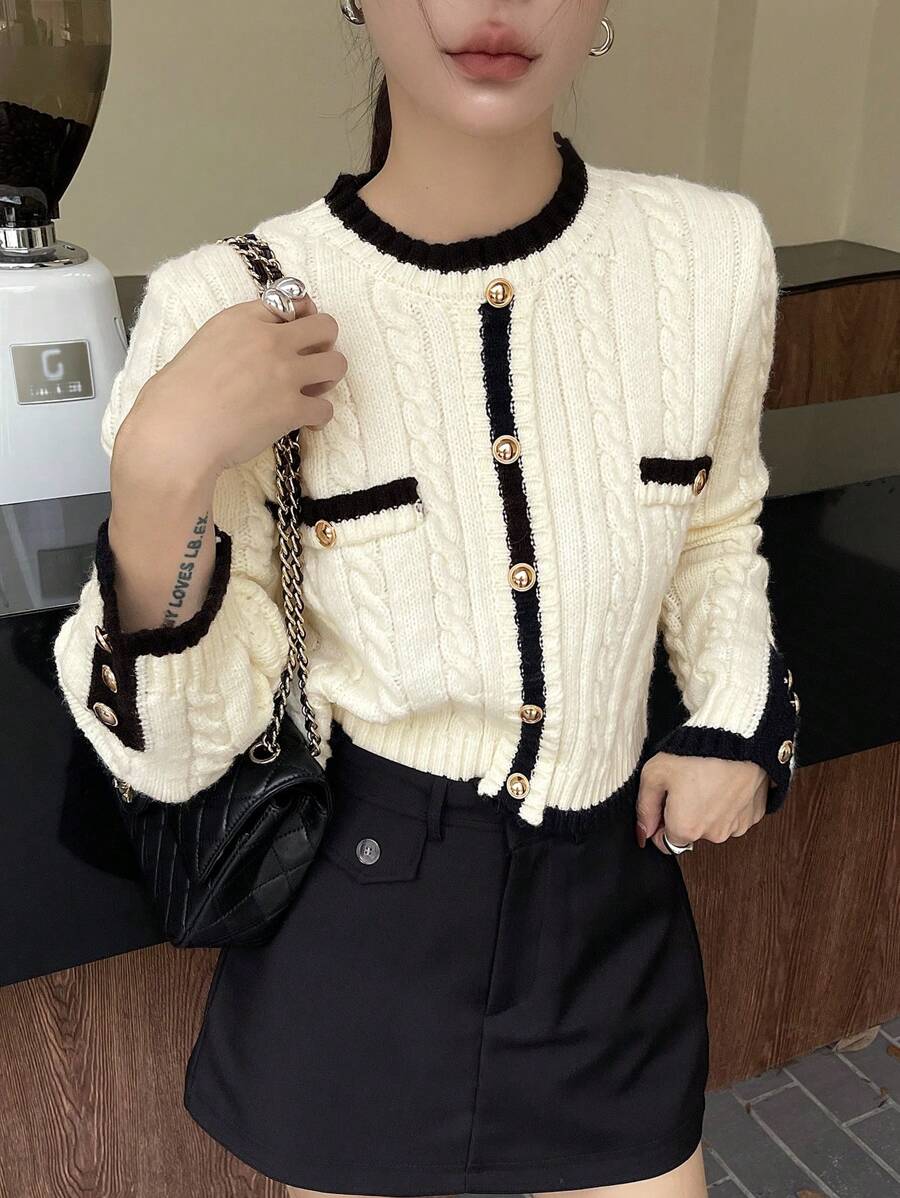 Pull tricoté élégant avec bordure contrastée - Floorah