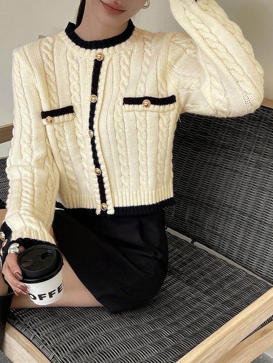 Pull tricoté élégant avec bordure contrastée - Floorah