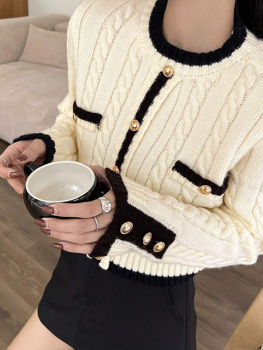 Pull tricoté élégant avec bordure contrastée - Floorah