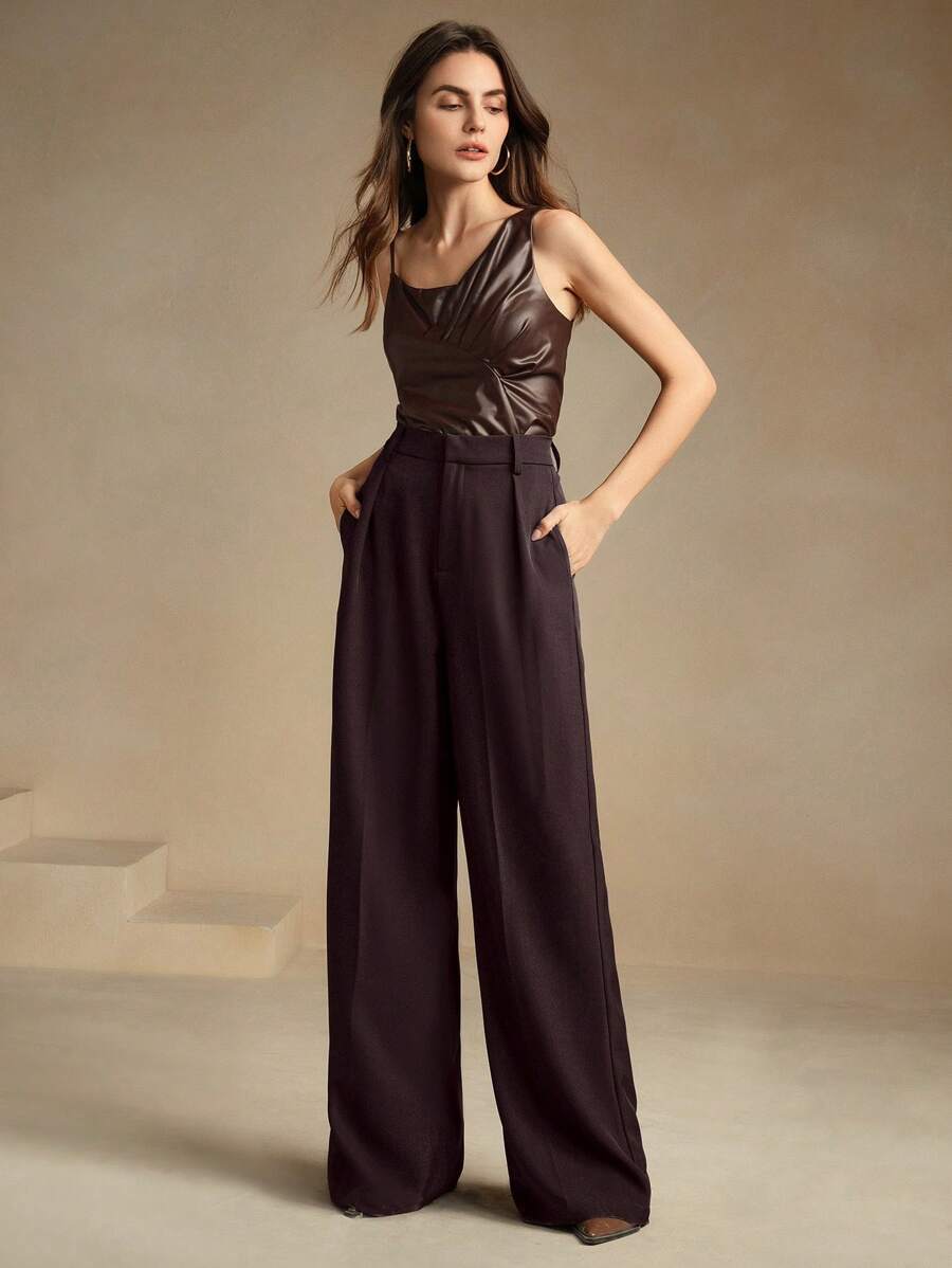 Pantalon droit à taille haute plissé - Floorah