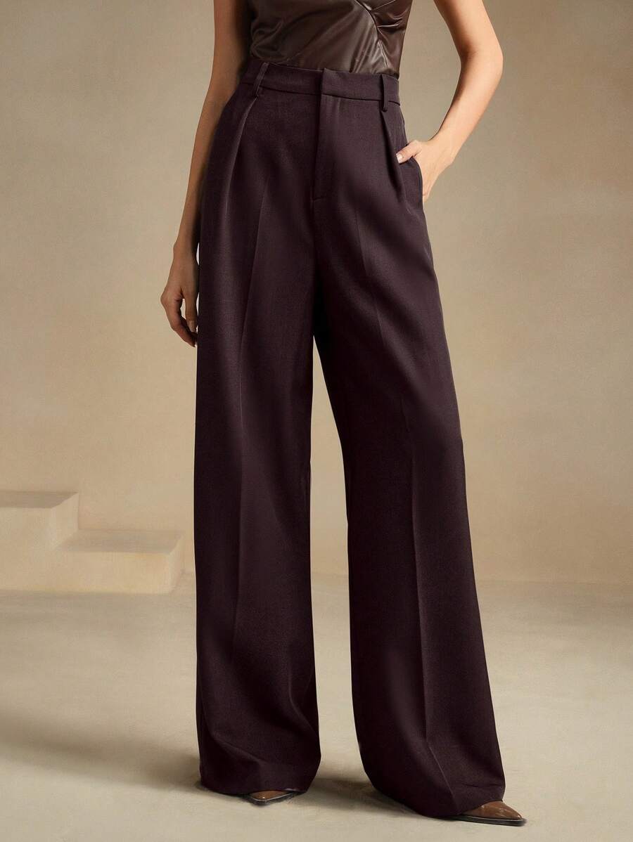 Pantalon droit à taille haute plissé - Floorah