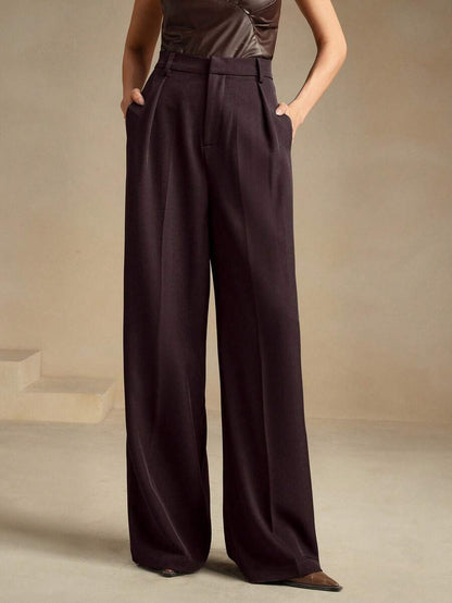 Pantalon droit à taille haute plissé - Floorah