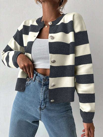 EURMUSE Cardigan tricoté casual à manches longues rayé - Floorah