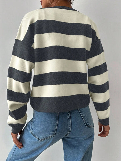 EURMUSE Cardigan tricoté casual à manches longues rayé - Floorah