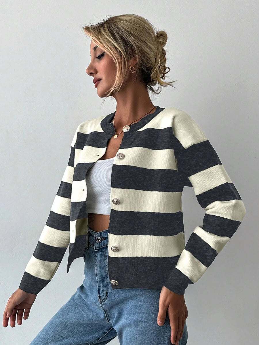 EURMUSE Cardigan tricoté casual à manches longues rayé - Floorah