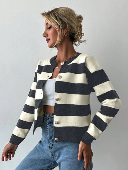 EURMUSE Cardigan tricoté casual à manches longues rayé - Floorah