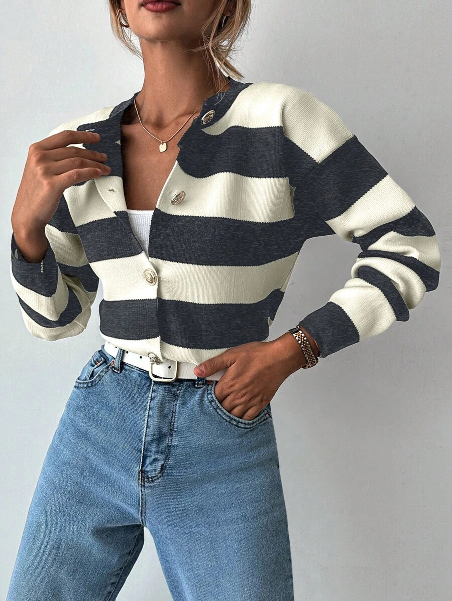 EURMUSE Cardigan tricoté casual à manches longues rayé - Floorah