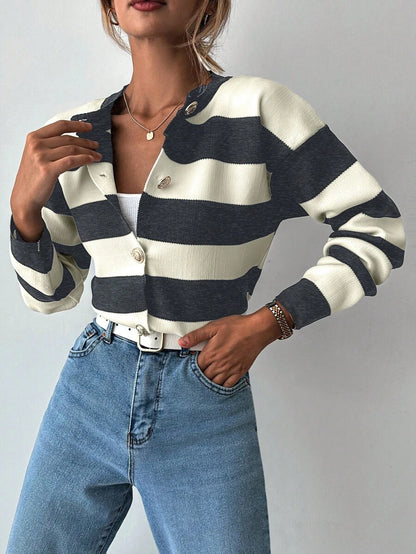 EURMUSE Cardigan tricoté casual à manches longues rayé - Floorah