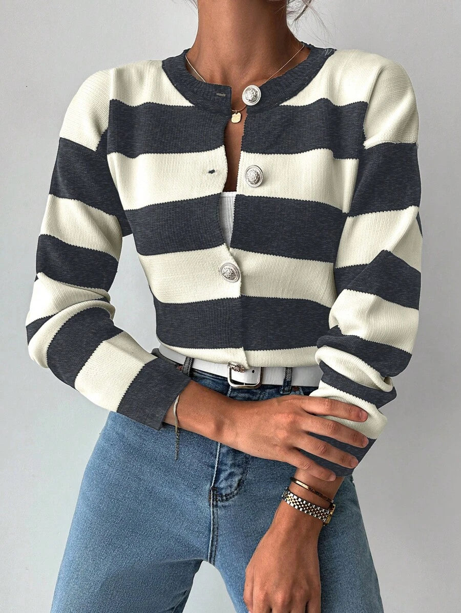 EURMUSE Cardigan tricoté casual à manches longues rayé - Floorah