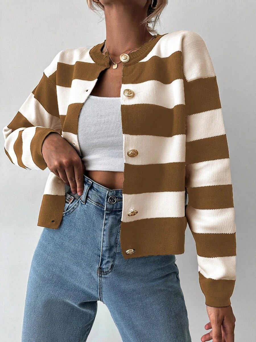 EURMUSE Cardigan tricoté casual à manches longues rayé - Floorah