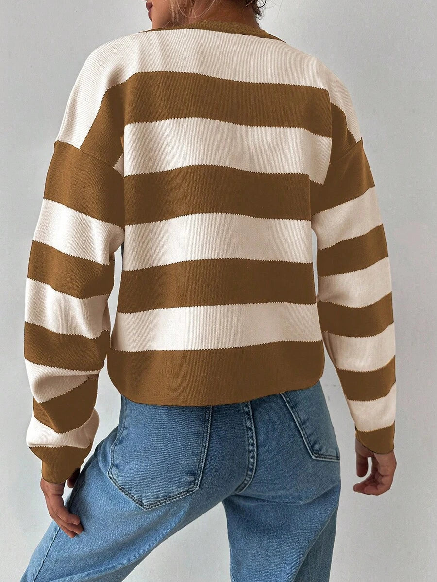 EURMUSE Cardigan tricoté casual à manches longues rayé - Floorah