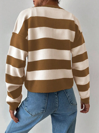 EURMUSE Cardigan tricoté casual à manches longues rayé - Floorah