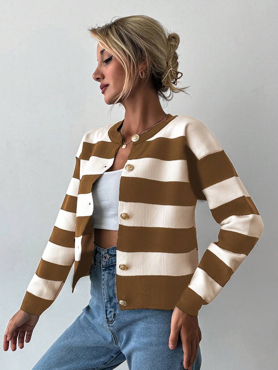 EURMUSE Cardigan tricoté casual à manches longues rayé - Floorah