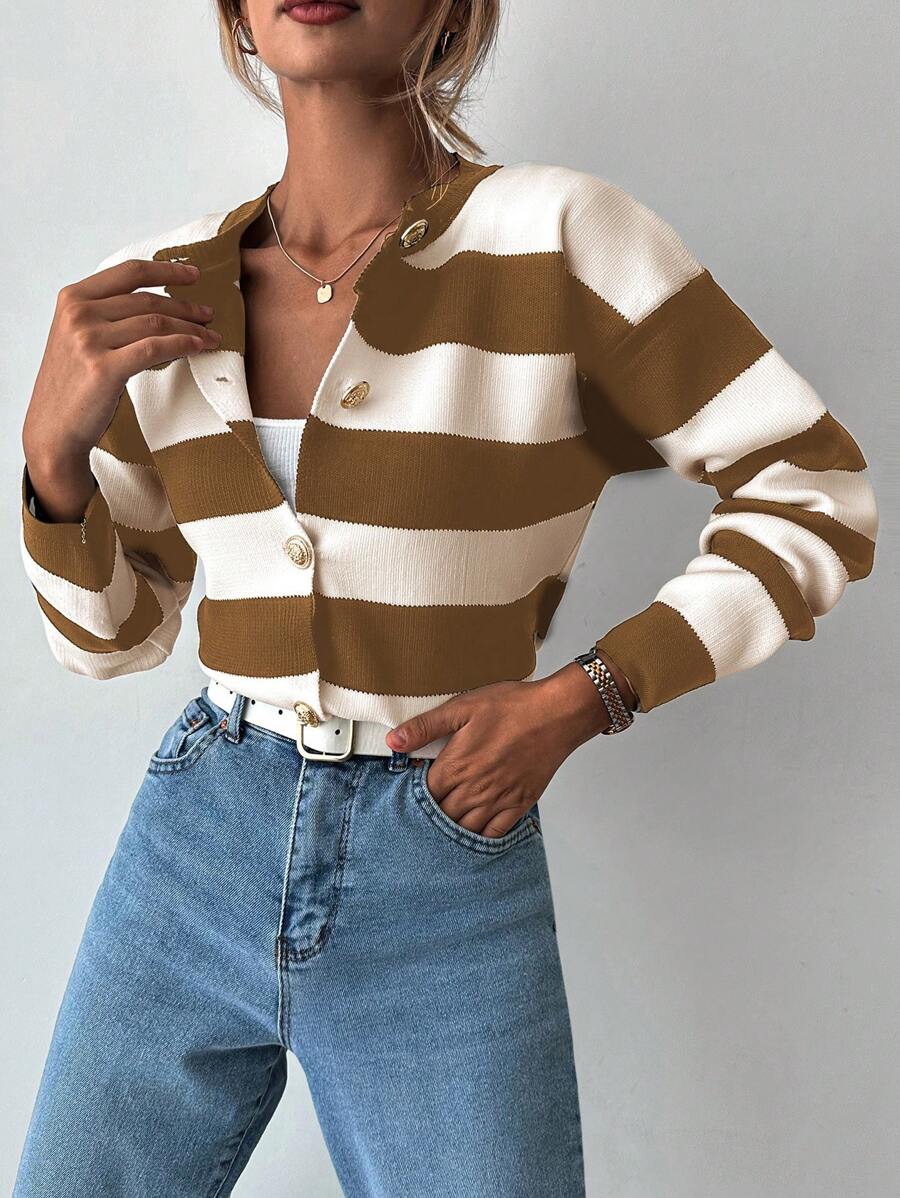 EURMUSE Cardigan tricoté casual à manches longues rayé - Floorah