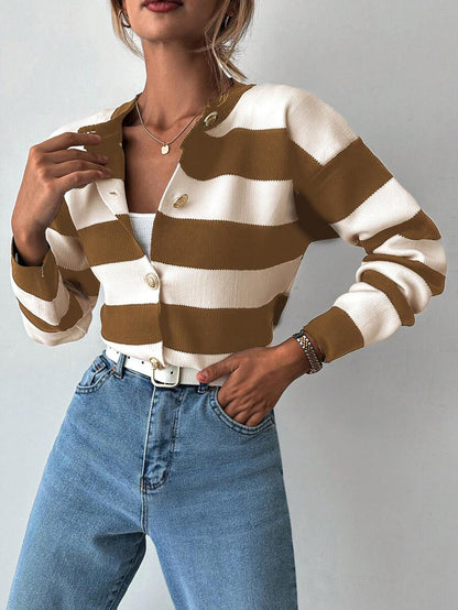 EURMUSE Cardigan tricoté casual à manches longues rayé - Floorah