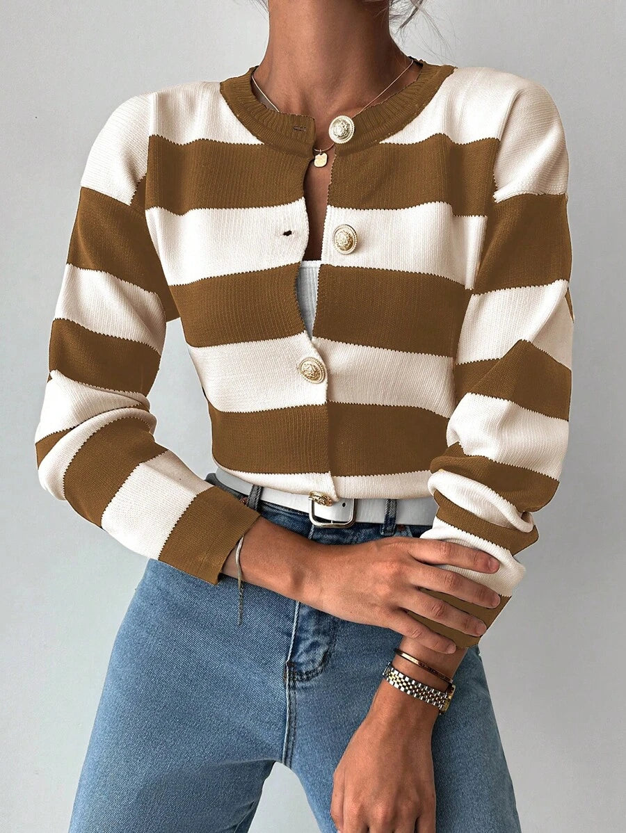 EURMUSE Cardigan tricoté casual à manches longues rayé - Floorah