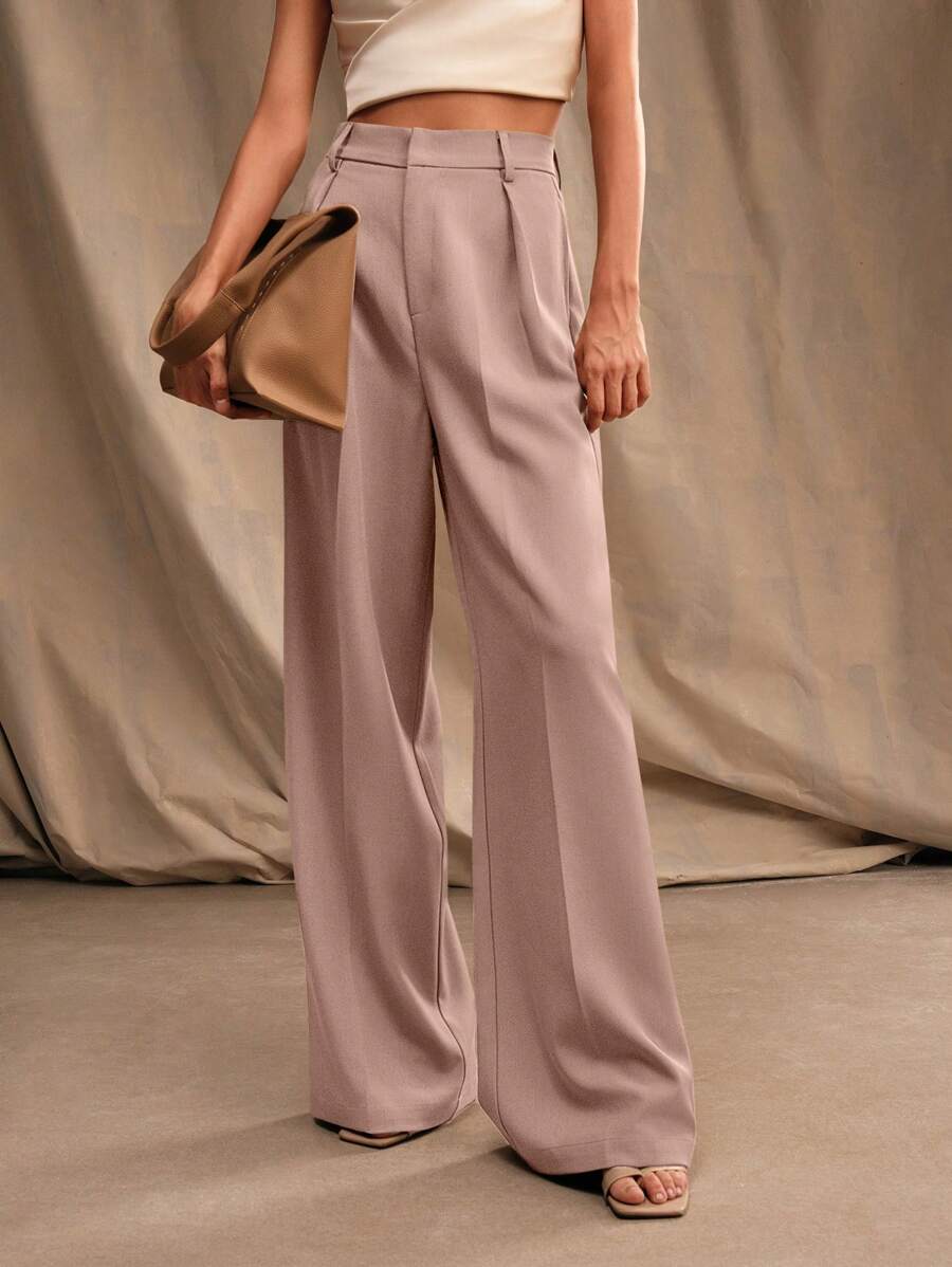 Pantalon droit à taille haute plissé - Floorah