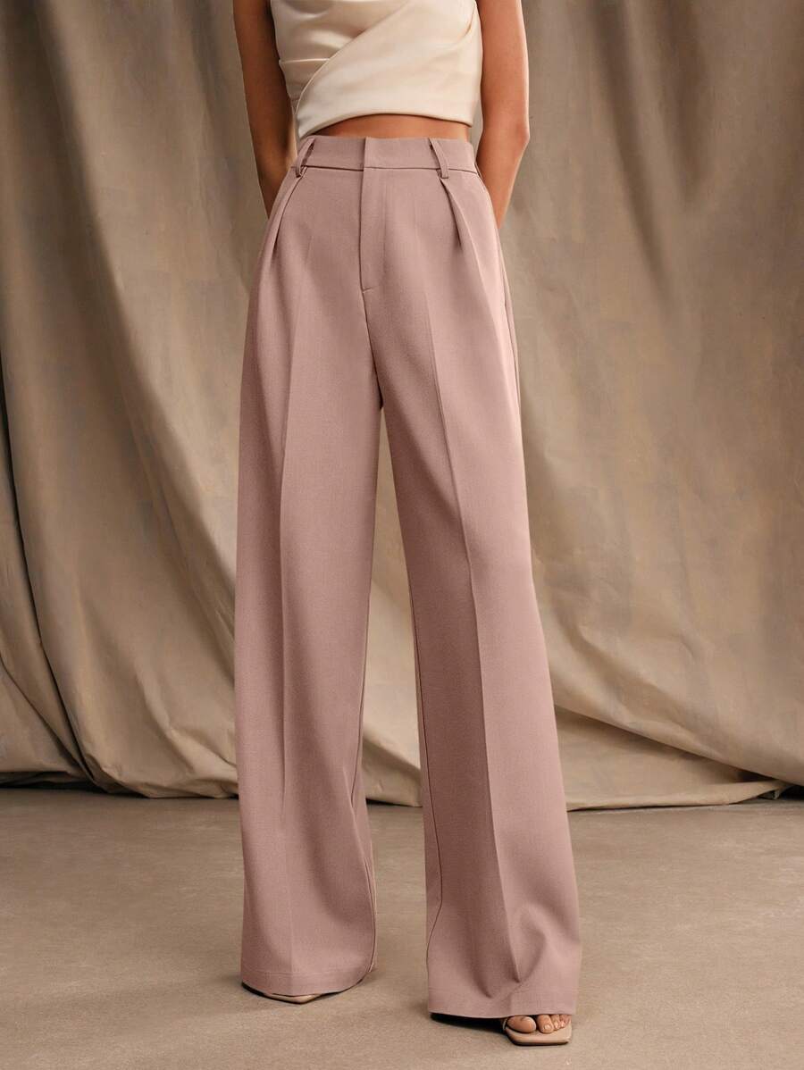 Pantalon droit à taille haute plissé - Floorah