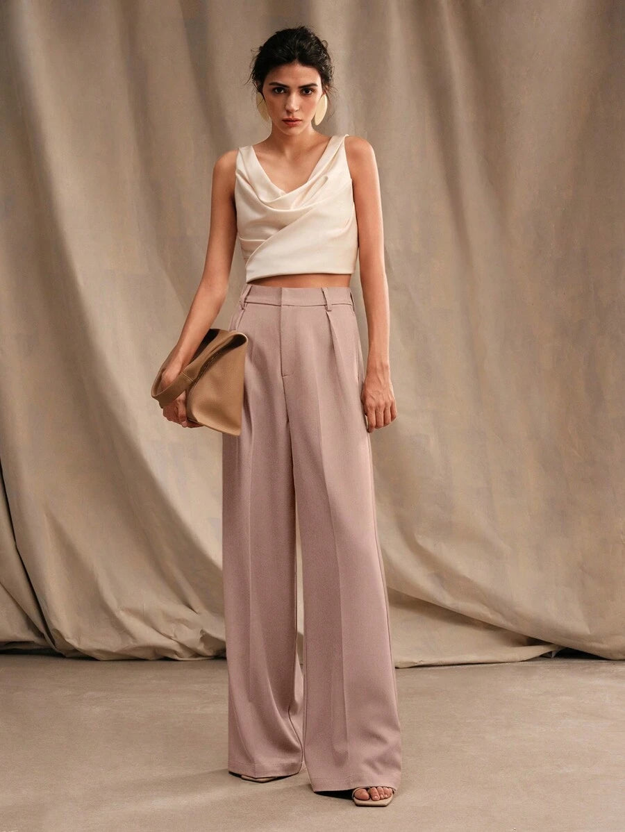 Pantalon droit à taille haute plissé - Floorah