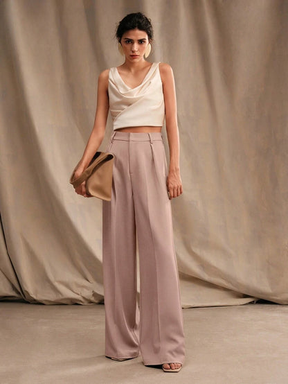 Pantalon droit à taille haute plissé - Floorah