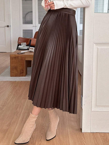 Jupe plissée en cuir PU de couleur unie - Floorah