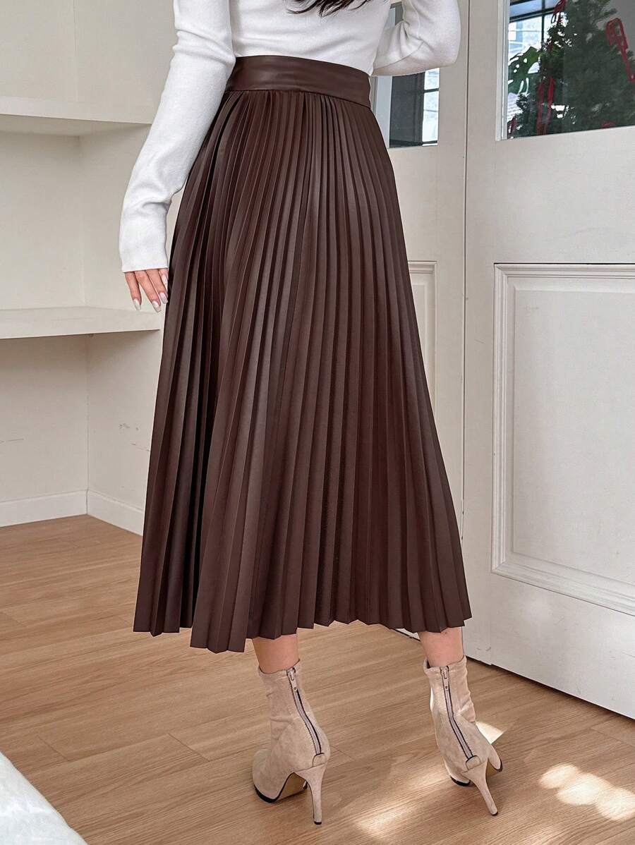 Jupe plissée en cuir PU de couleur unie - Floorah