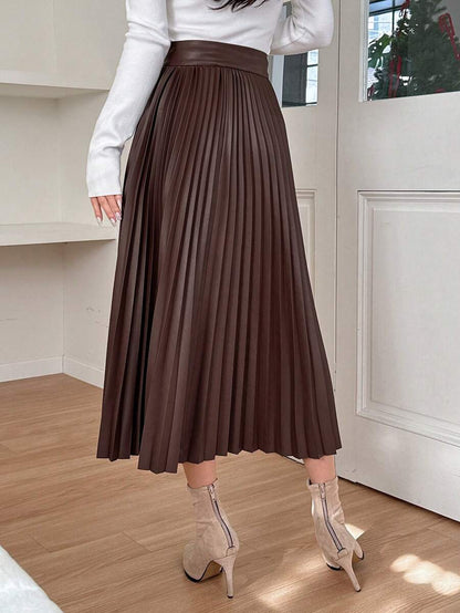 Jupe plissée en cuir PU de couleur unie - Floorah