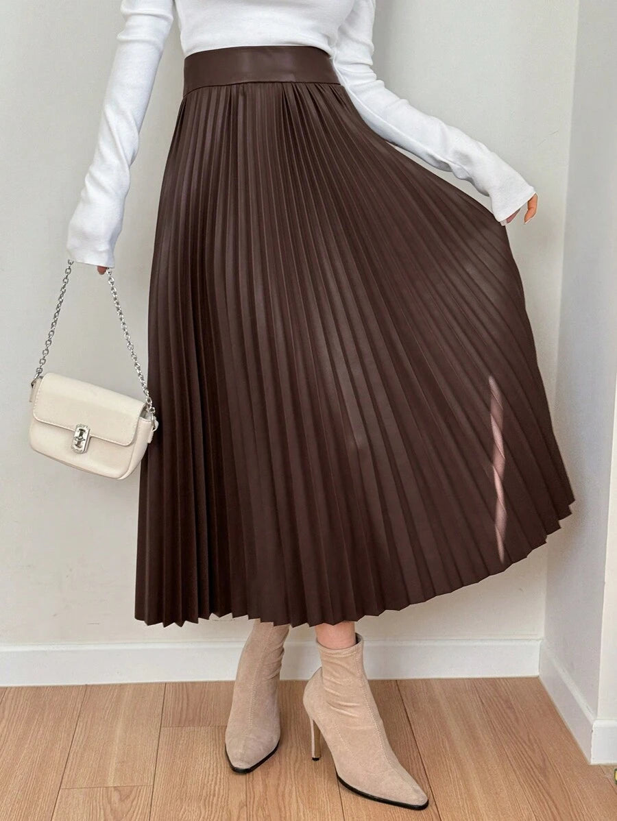 Jupe plissée en cuir PU de couleur unie - Floorah