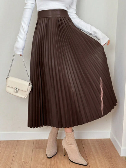 Jupe plissée en cuir PU de couleur unie - Floorah
