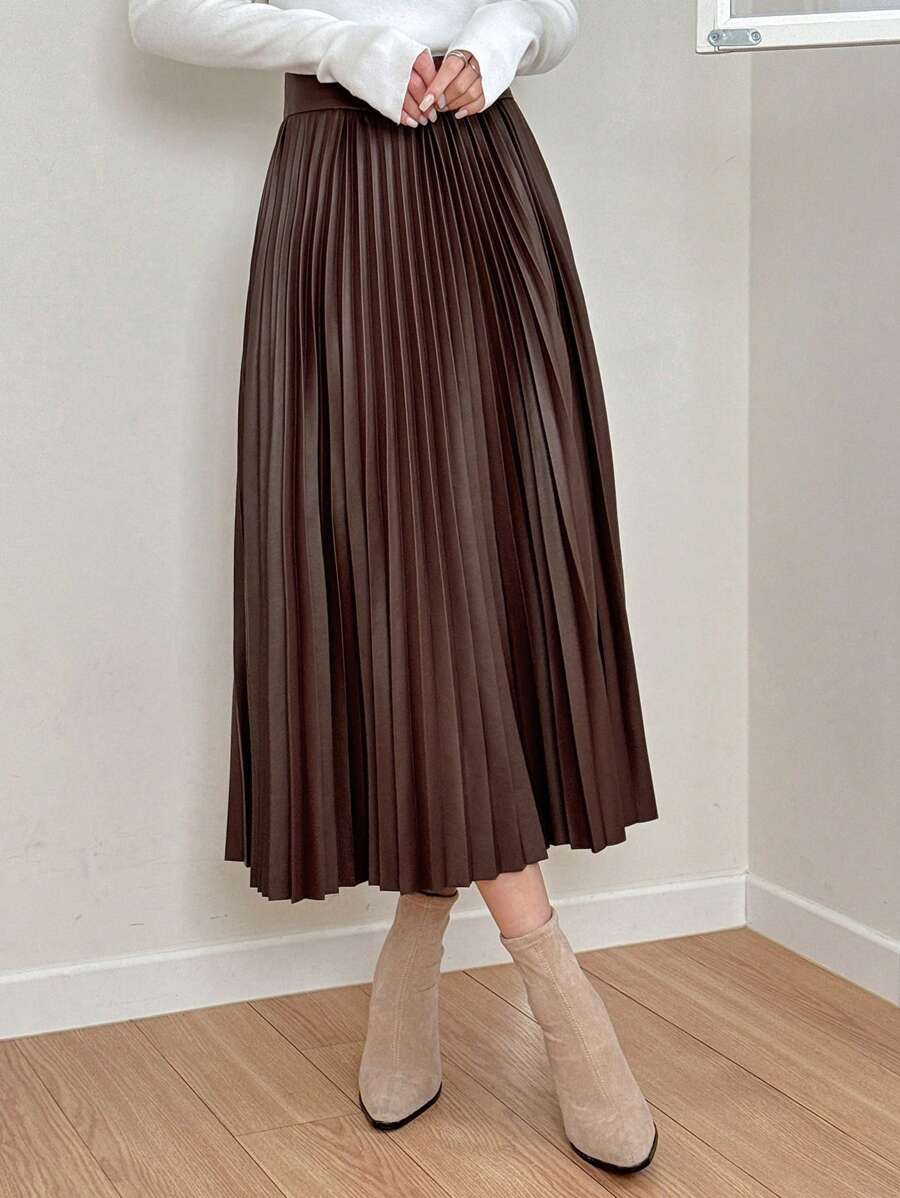Jupe plissée en cuir PU de couleur unie - Floorah
