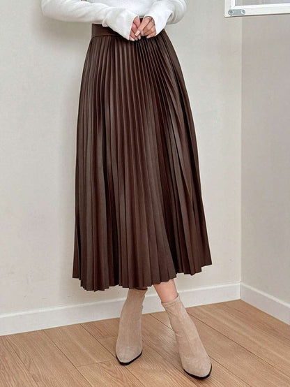 Jupe plissée en cuir PU de couleur unie - Floorah