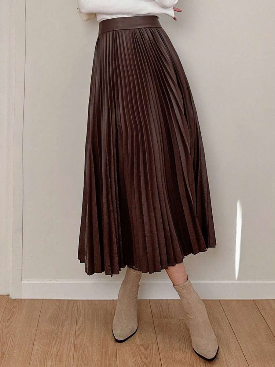 Jupe plissée en cuir PU de couleur unie - Floorah