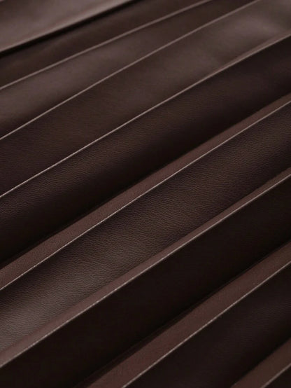 Jupe plissée en cuir PU de couleur unie - Floorah