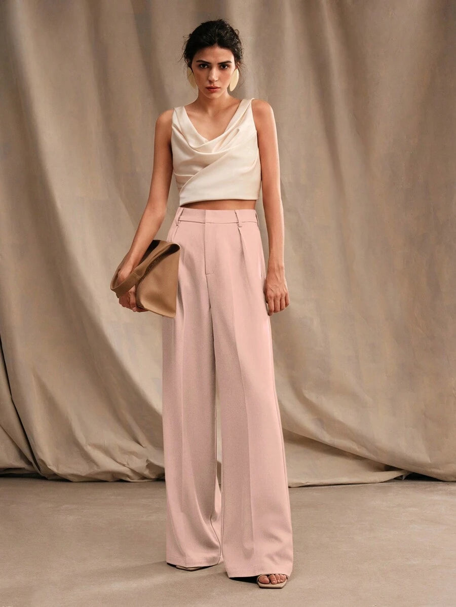 Pantalon droit à taille haute plissé - Floorah