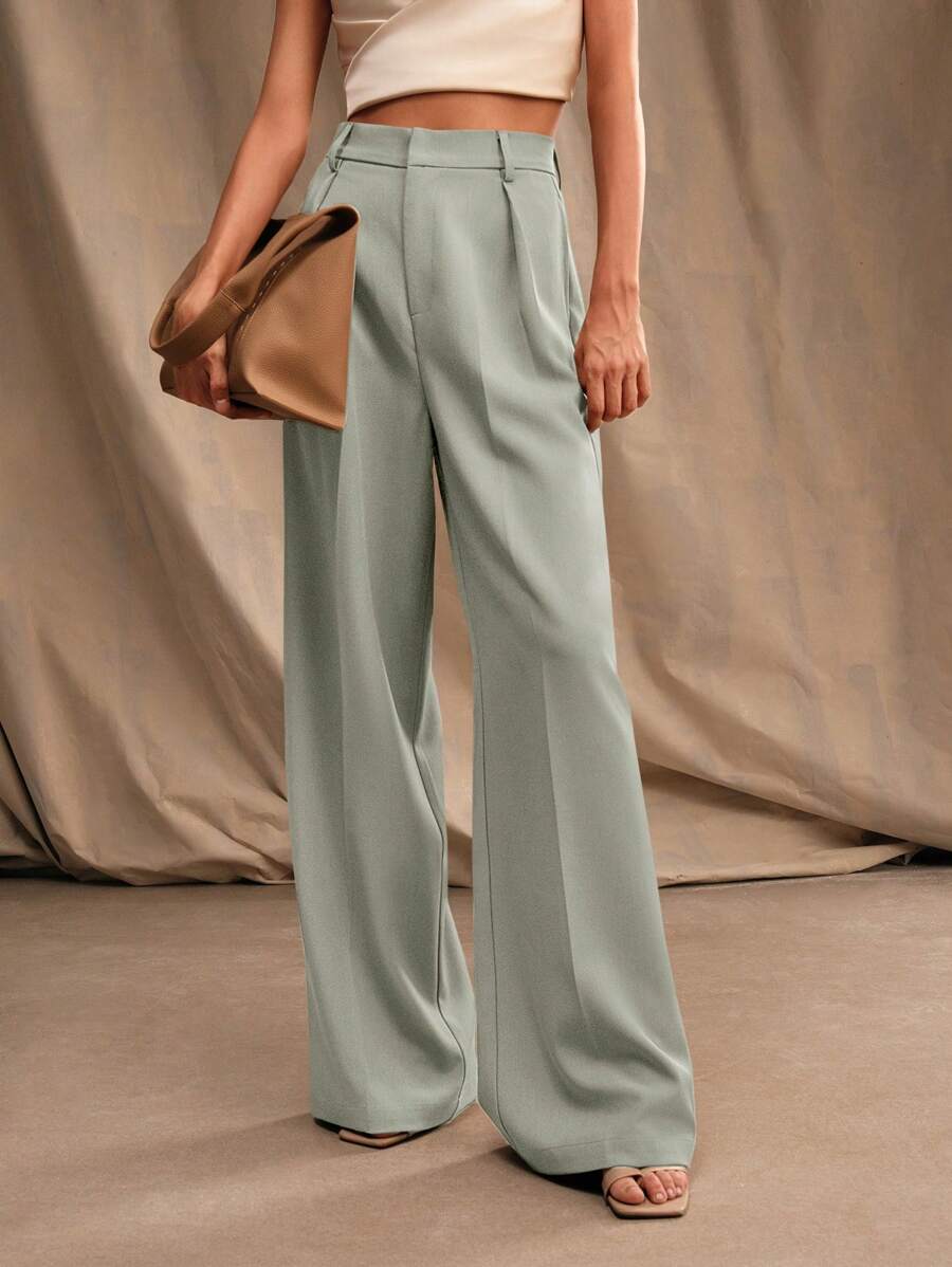 Pantalon droit à taille haute plissé - Floorah