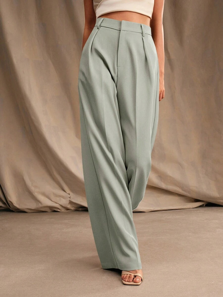 Pantalon droit à taille haute plissé - Floorah