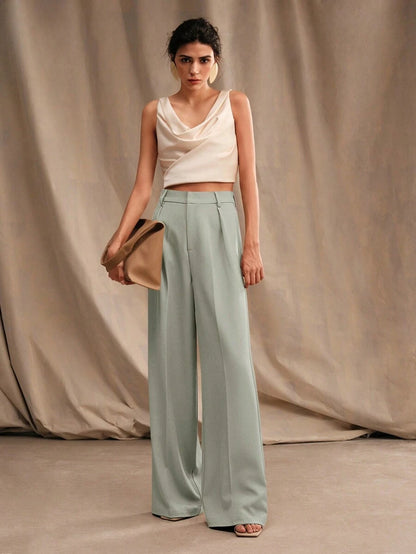 Pantalon droit à taille haute plissé - Floorah