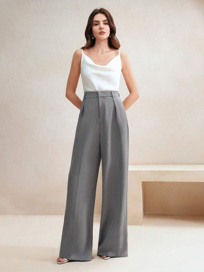 Pantalon droit à taille haute plissé - Floorah