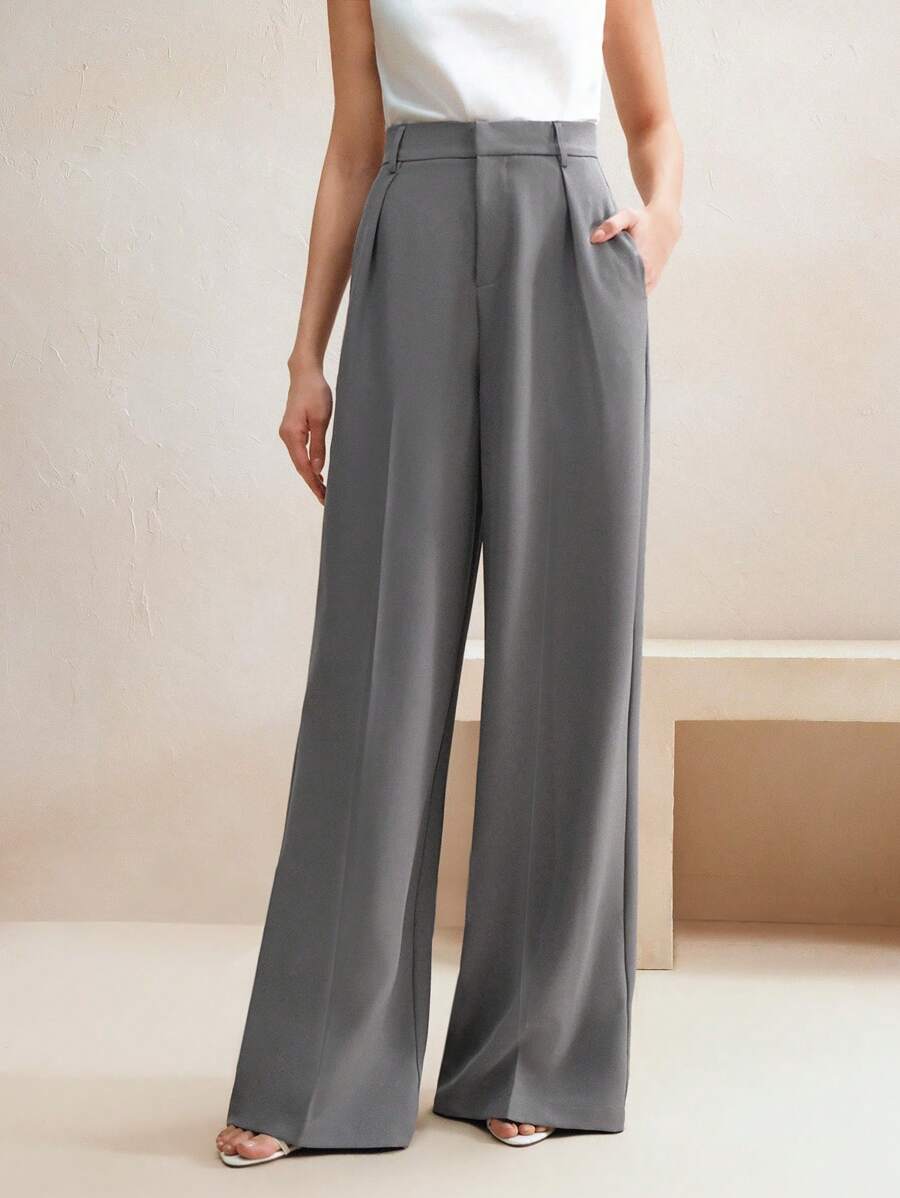 Pantalon droit à taille haute plissé - Floorah
