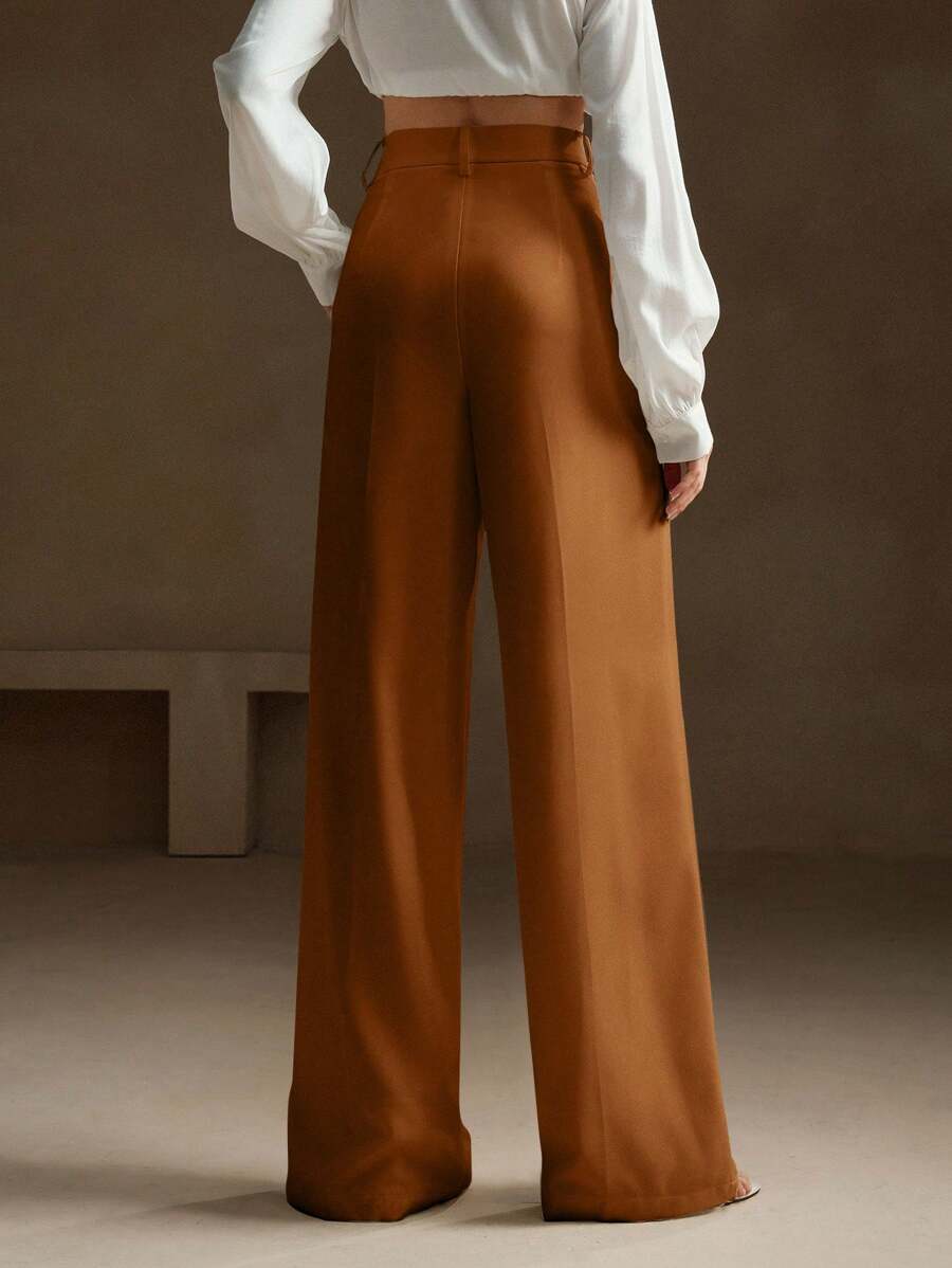 Pantalon droit à taille haute plissé - Floorah