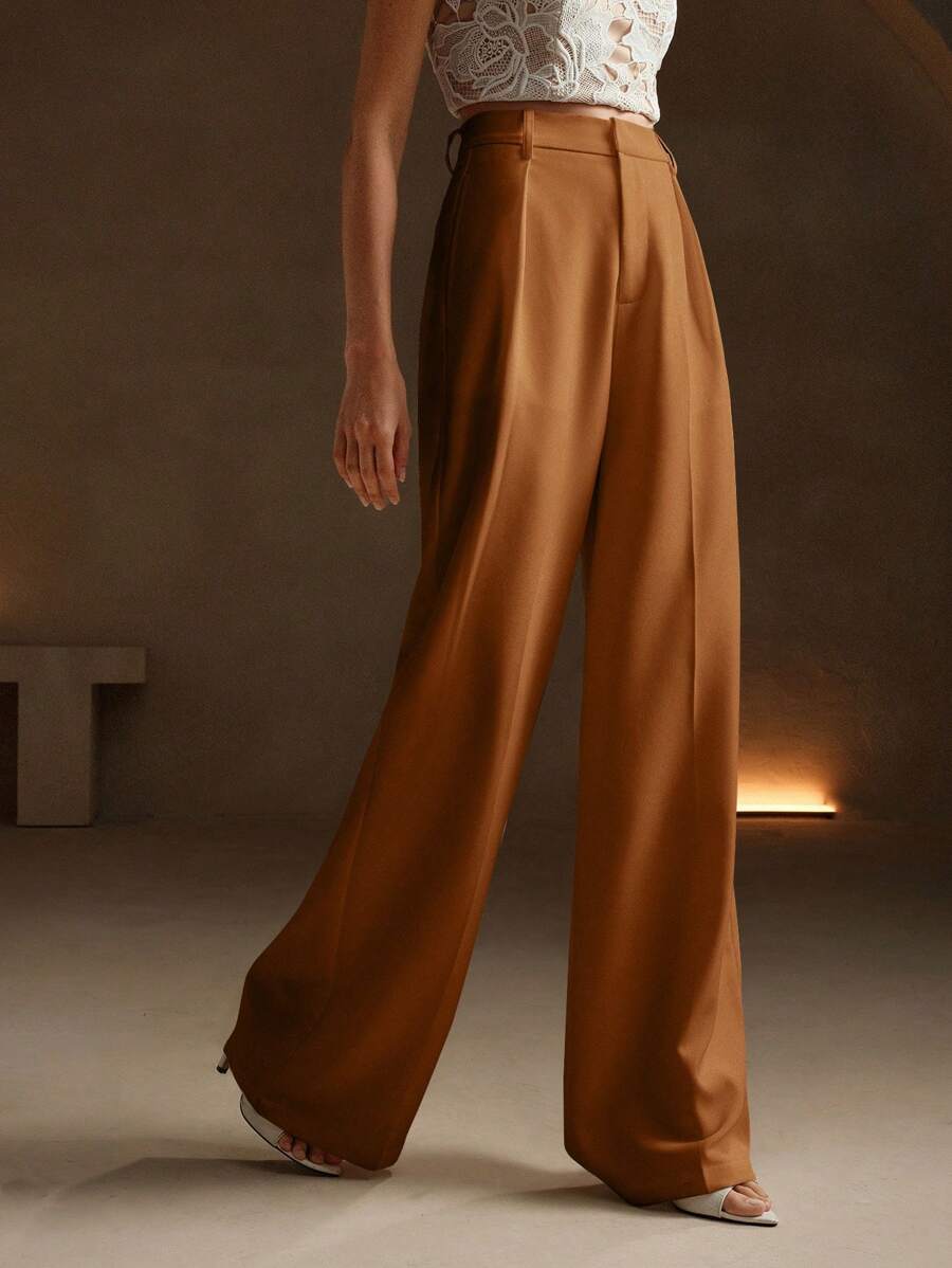 Pantalon droit à taille haute plissé - Floorah