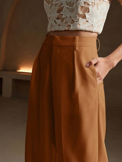 Pantalon droit à taille haute plissé - Floorah