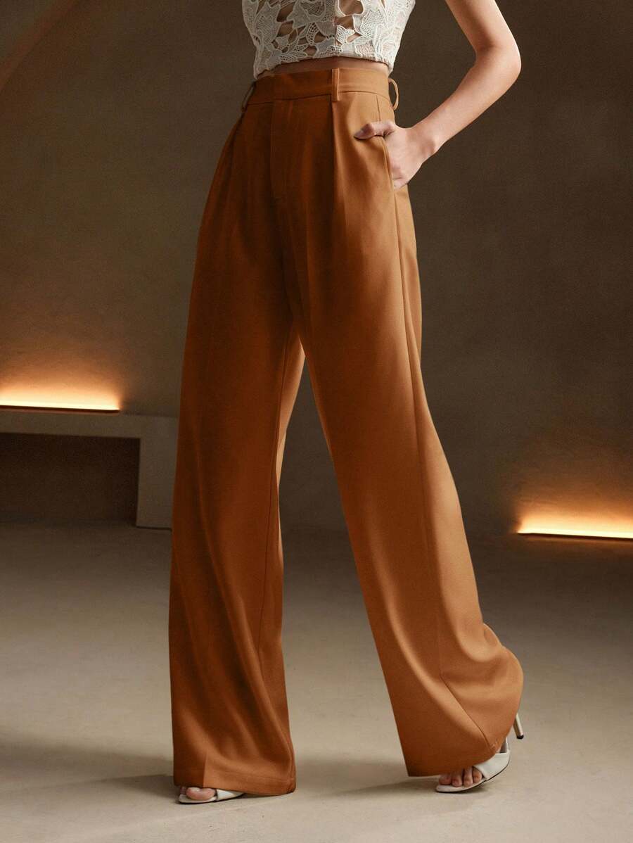 Pantalon droit à taille haute plissé - Floorah