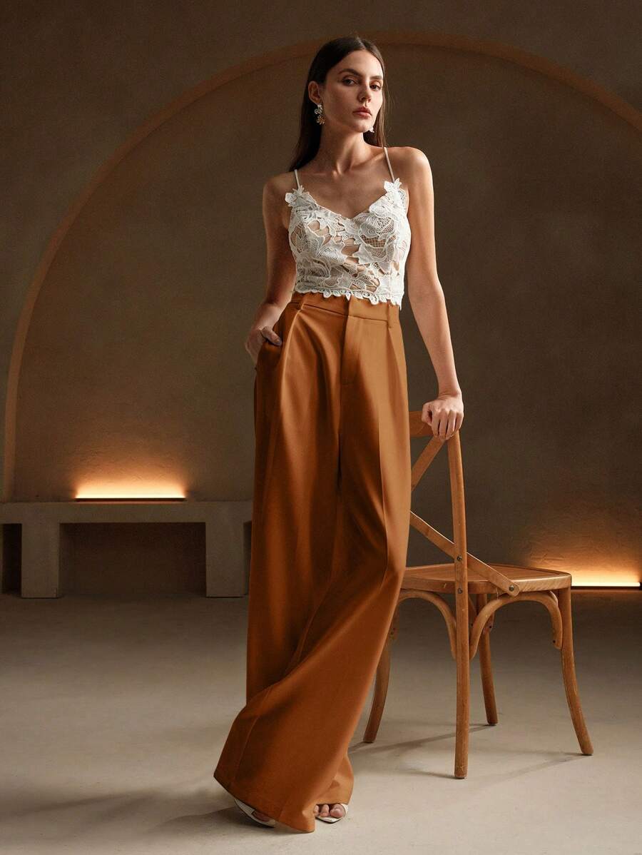 Pantalon droit à taille haute plissé - Floorah