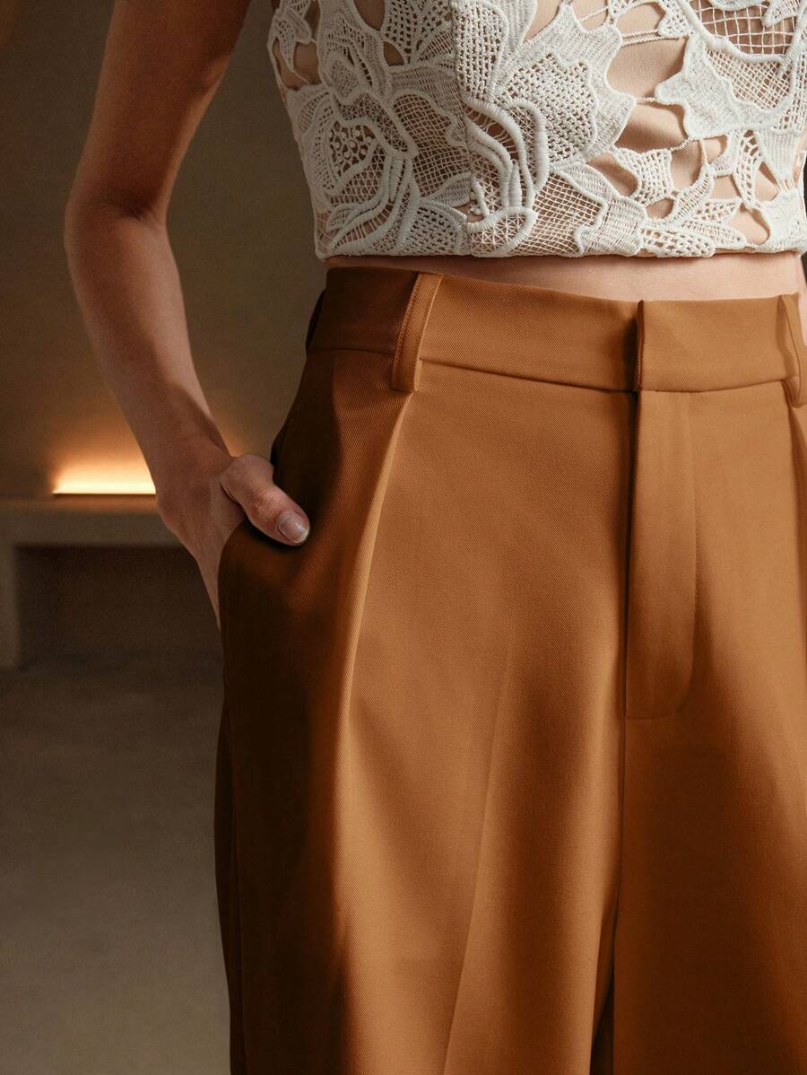 Pantalon droit à taille haute plissé - Floorah