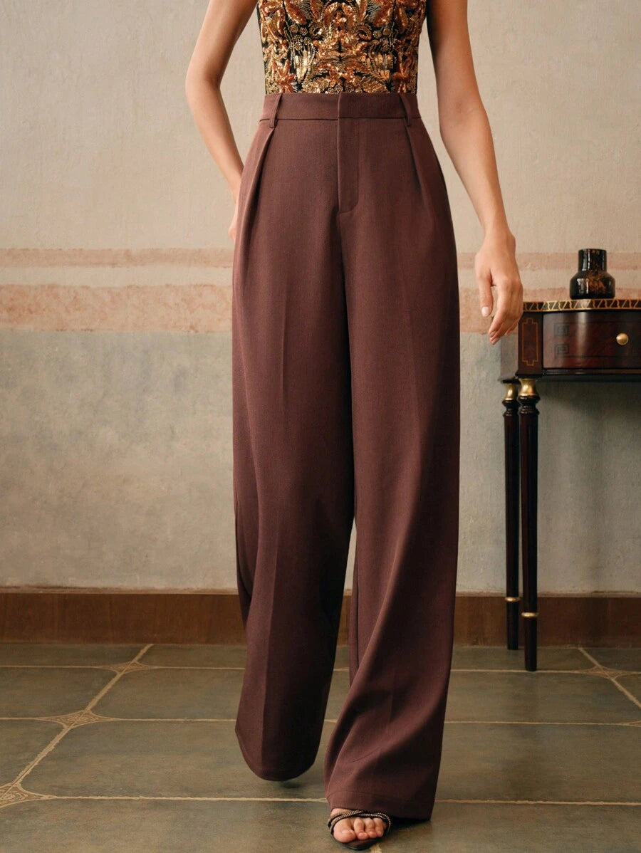 Pantalon droit à taille haute plissé - Floorah