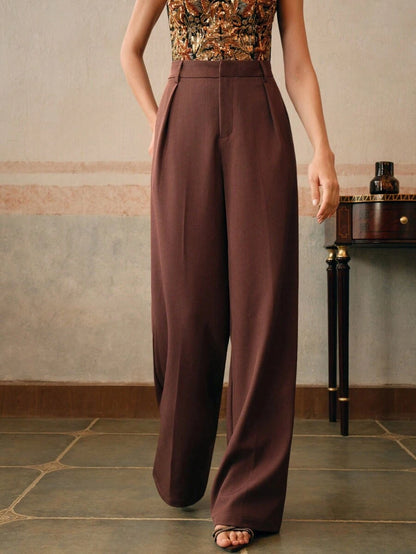 Pantalon droit à taille haute plissé - Floorah