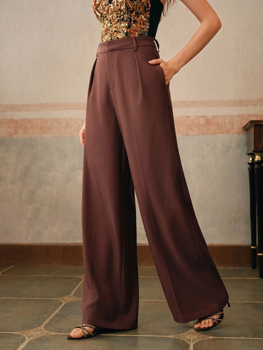 Pantalon droit à taille haute plissé - Floorah