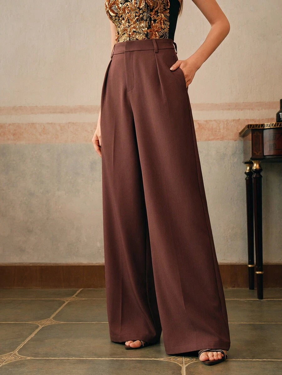 Pantalon droit à taille haute plissé - Floorah